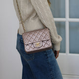 Chanel 14B Metallic Pink Goatskin Mini Square with Light Gold Hardware