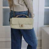 Chanel 13P Iridescent Ivory Caviar Country Chic Flap with Aged Gold Hardware