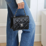 Chanel 23K Black Caviar Mini Square with Silver Hardware