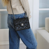Chanel 23K Black Caviar Mini Square with Silver Hardware