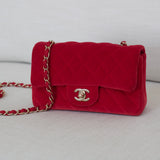 Chanel Red Velvet Mini Rectangle with Light Gold Hardware