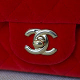 Chanel Red Velvet Mini Rectangle with Light Gold Hardware