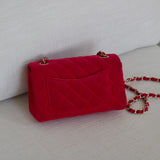 Chanel Red Velvet Mini Rectangle with Light Gold Hardware