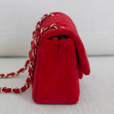 Chanel Red Velvet Mini Rectangle with Light Gold Hardware