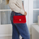 Chanel Red Velvet Mini Rectangle with Light Gold Hardware