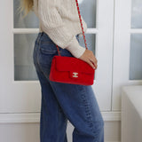 Chanel Red Velvet Mini Rectangle with Light Gold Hardware