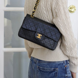 Vintage Chanel Black Lambskin Small Classic Flap with 24k Gold Hardware