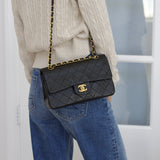 Vintage Chanel Black Lambskin Small Classic Flap with 24k Gold Hardware
