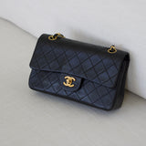 Vintage Chanel Black Lambskin Small Classic Flap with 24k Gold Hardware