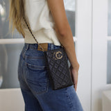 Chanel Black Caviar French New Wave Phone Holder with Light Gold Hardware