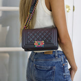 Chanel Iridescent Purple Goatskin Small Boy with Iridescent Rainbow Hardware