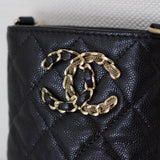 Chanel Black Caviar French New Wave Phone Holder with Light Gold Hardware