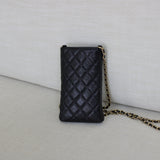 Chanel Black Caviar French New Wave Phone Holder with Light Gold Hardware