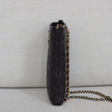 Chanel Black Caviar French New Wave Phone Holder with Light Gold Hardware