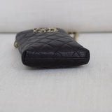 Chanel Black Caviar French New Wave Phone Holder with Light Gold Hardware