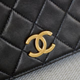 Vintage Chanel Black Lambskin Full Flap Wallet on Chain with 24k Gold Hardware