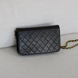 Vintage Chanel Black Lambskin Full Flap Wallet on Chain with 24k Gold Hardware