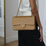 Vintage Chanel Dark Beige Caviar Medium Classic Flap with 24k Gold Hardware