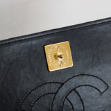 Vintage Chanel Black Lambskin Full Flap Wallet on Chain with 24k Gold Hardware