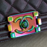 Chanel Iridescent Purple Goatskin Small Boy with Iridescent Rainbow Hardware