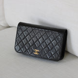 Vintage Chanel Black Lambskin Full Flap Wallet on Chain with 24k Gold Hardware