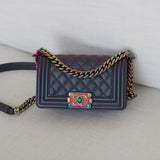 Chanel Iridescent Purple Goatskin Small Boy with Iridescent Rainbow Hardware