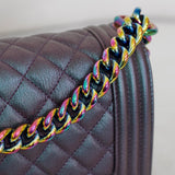 Chanel Iridescent Purple Goatskin Small Boy with Iridescent Rainbow Hardware