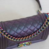 Chanel Iridescent Purple Goatskin Small Boy with Iridescent Rainbow Hardware