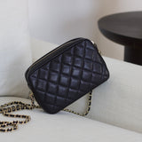 Chanel 25C Black Caviar Mini Zip Clutch on Chain with Light Gold Hardware