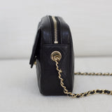 Chanel 25C Black Caviar Mini Zip Clutch on Chain with Light Gold Hardware