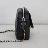 Chanel 25C Black Caviar Mini Zip Clutch on Chain with Light Gold Hardware