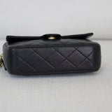 Chanel 25C Black Caviar Mini Zip Clutch on Chain with Light Gold Hardware