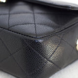 Chanel 25C Black Caviar Mini Zip Clutch on Chain with Light Gold Hardware