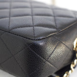 Chanel 25C Black Caviar Mini Zip Clutch on Chain with Light Gold Hardware