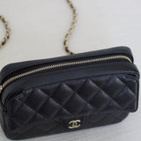 Chanel 25C Black Caviar Mini Zip Clutch on Chain with Light Gold Hardware