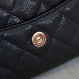 Chanel 25C Black Caviar Mini Zip Clutch on Chain with Light Gold Hardware