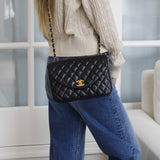 Vintage Chanel Black Lambskin Half Moon with 24k Gold Hardware