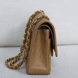 Vintage Chanel Dark Beige Caviar Medium Classic Flap with 24k Gold Hardware