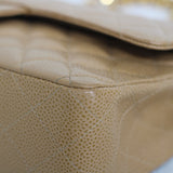 Vintage Chanel Dark Beige Caviar Medium Classic Flap with 24k Gold Hardware
