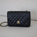 Vintage Chanel Black Lambskin Half Moon with 24k Gold Hardware