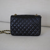 Vintage Chanel Black Lambskin Half Moon with 24k Gold Hardware