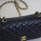 Vintage Chanel Black Lambskin Half Moon with 24k Gold Hardware
