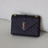 Saint Laurent Black Grain Medium Triquilt Envelope Flap