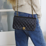 Vintage Chanel Black Lambskin Full Flap with 24k Gold Hardware