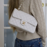 Chanel White Caviar Small Classic Flap with Light Gold Hardware