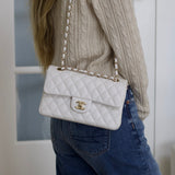 Chanel White Caviar Small Classic Flap with Light Gold Hardware