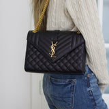 Saint Laurent Black Grain Medium Triquilt Envelope Flap
