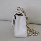 Chanel White Caviar Small Classic Flap with Light Gold Hardware