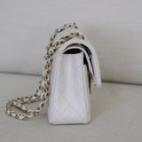 Chanel White Caviar Small Classic Flap with Light Gold Hardware