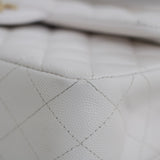 Chanel White Caviar Small Classic Flap with Light Gold Hardware